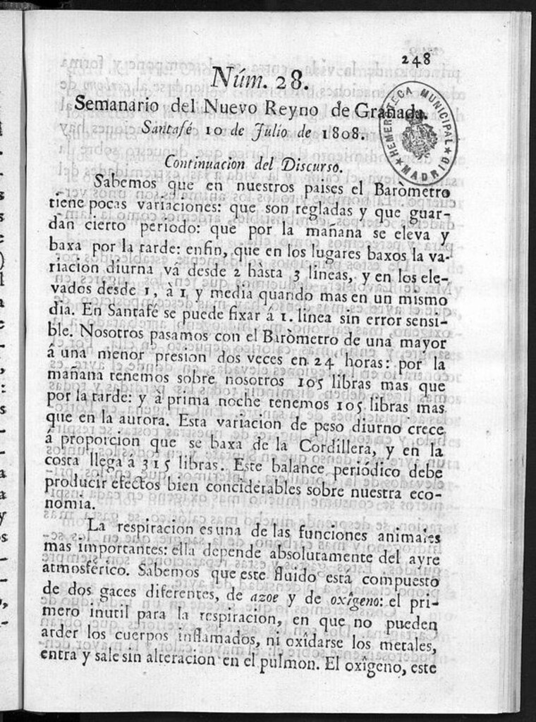 Miniatura de Semanario del Nuevo Reyno de Granada, Núm. 28.
