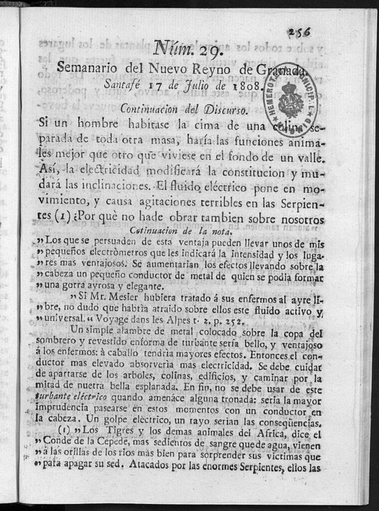 Miniatura de Semanario del Nuevo Reyno de Granada, Núm. 29.