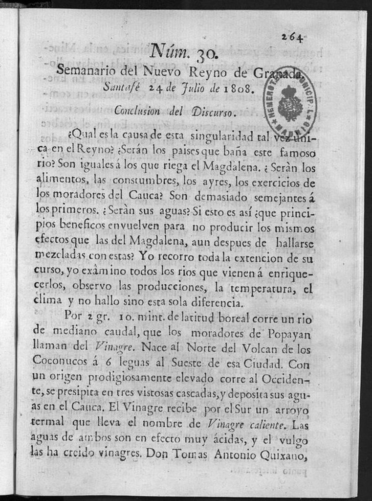 Miniatura de Semanario del Nuevo Reyno de Granada, Núm. 30.