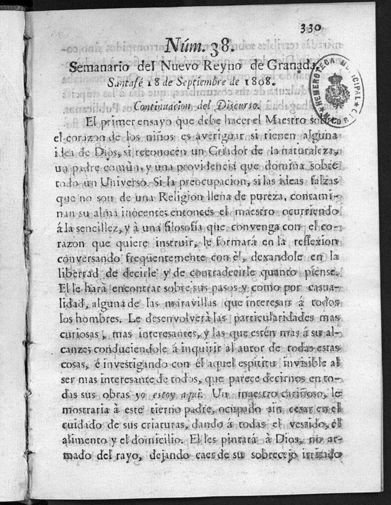 Miniatura de Semanario del Nuevo Reyno de Granada, Núm. 38.