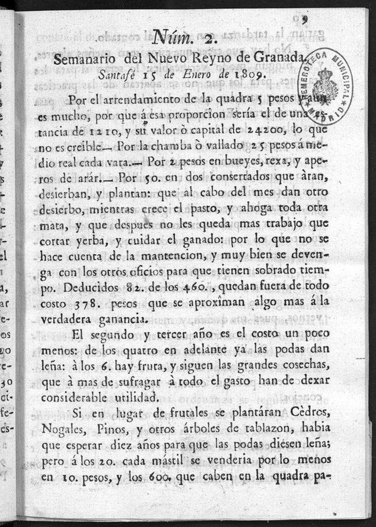 Miniatura de Semanario del Nuevo Reyno de Granada, Núm. 2.