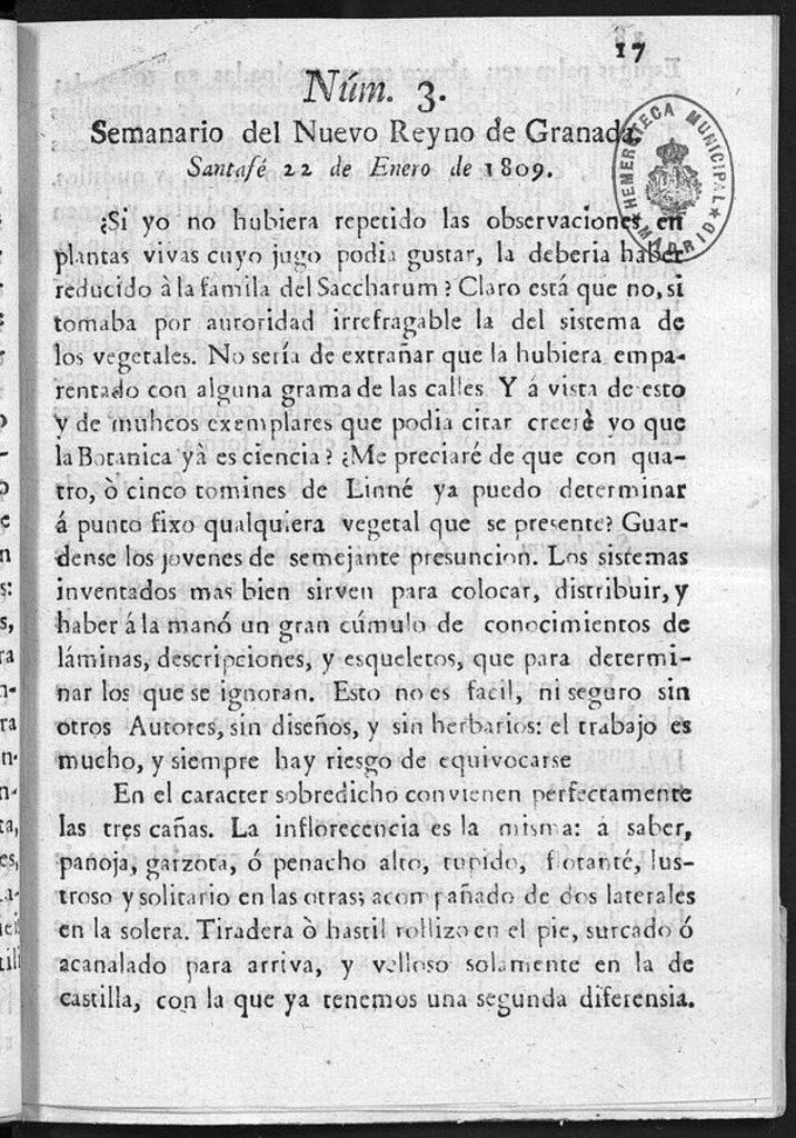 Miniatura de Semanario del Nuevo Reyno de Granada, Núm. 3.