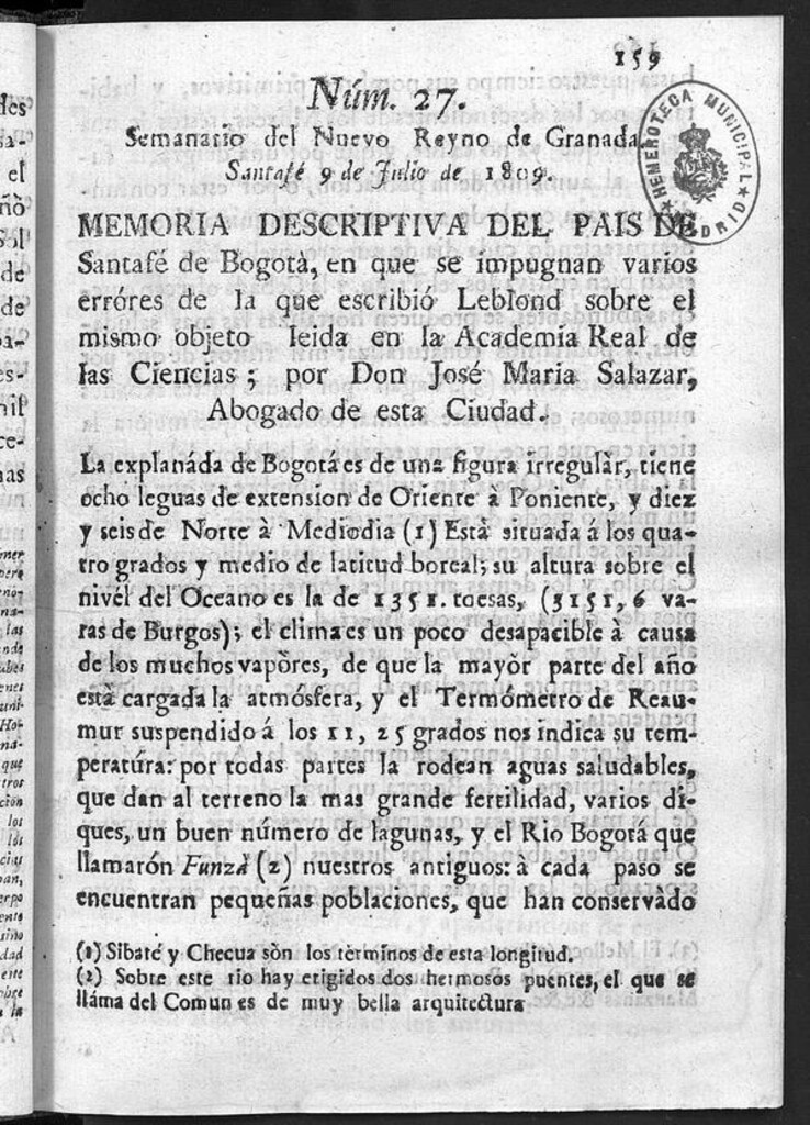 Miniatura de Semanario del Nuevo Reyno de Granada, Núm. 27.