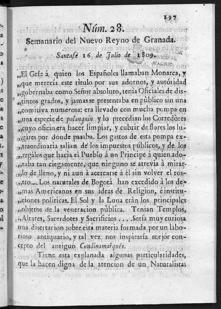 Miniatura de Semanario del Nuevo Reyno de Granada, Núm. 28.