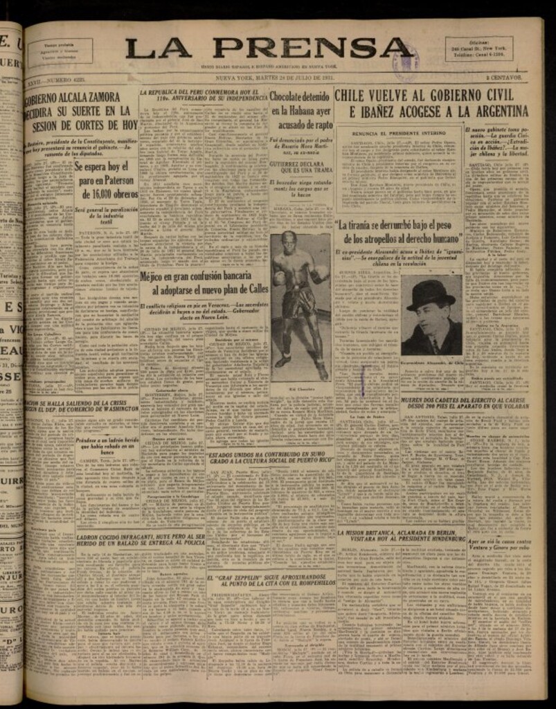 Miniatura de La Prensa: único diario español e hispano americano en Nueva York del 28 de julio de 1931, nº 4225