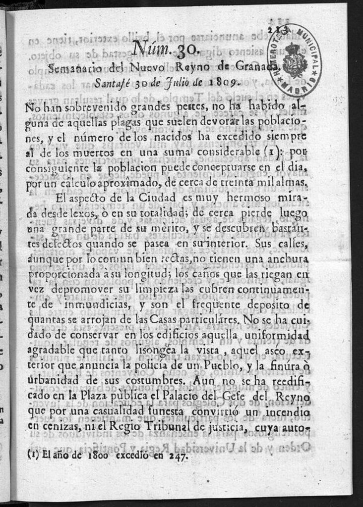 Miniatura de Semanario del Nuevo Reyno de Granada, Núm. 30.