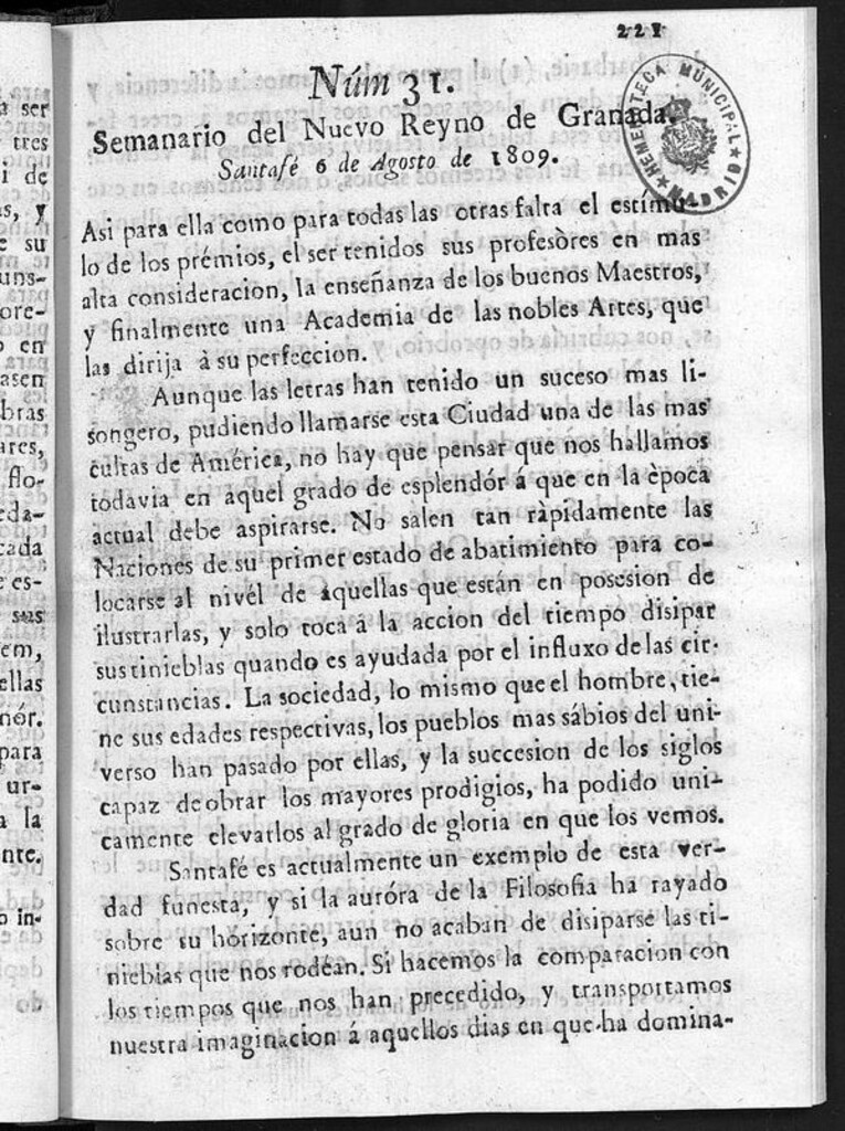 Miniatura de Semanario del Nuevo Reyno de Granada, Núm. 31.