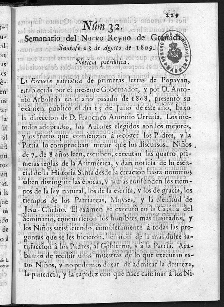 Miniatura de Semanario del Nuevo Reyno de Granada, Núm. 32.