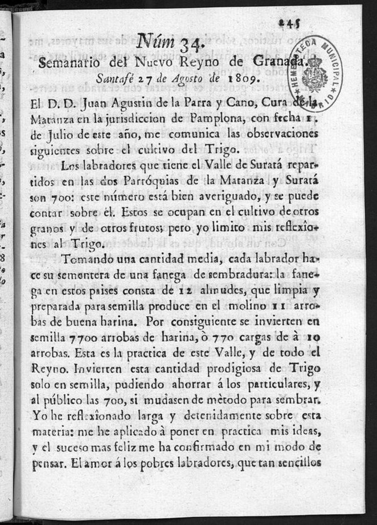 Miniatura de Semanario del Nuevo Reyno de Granada, Núm. 34.