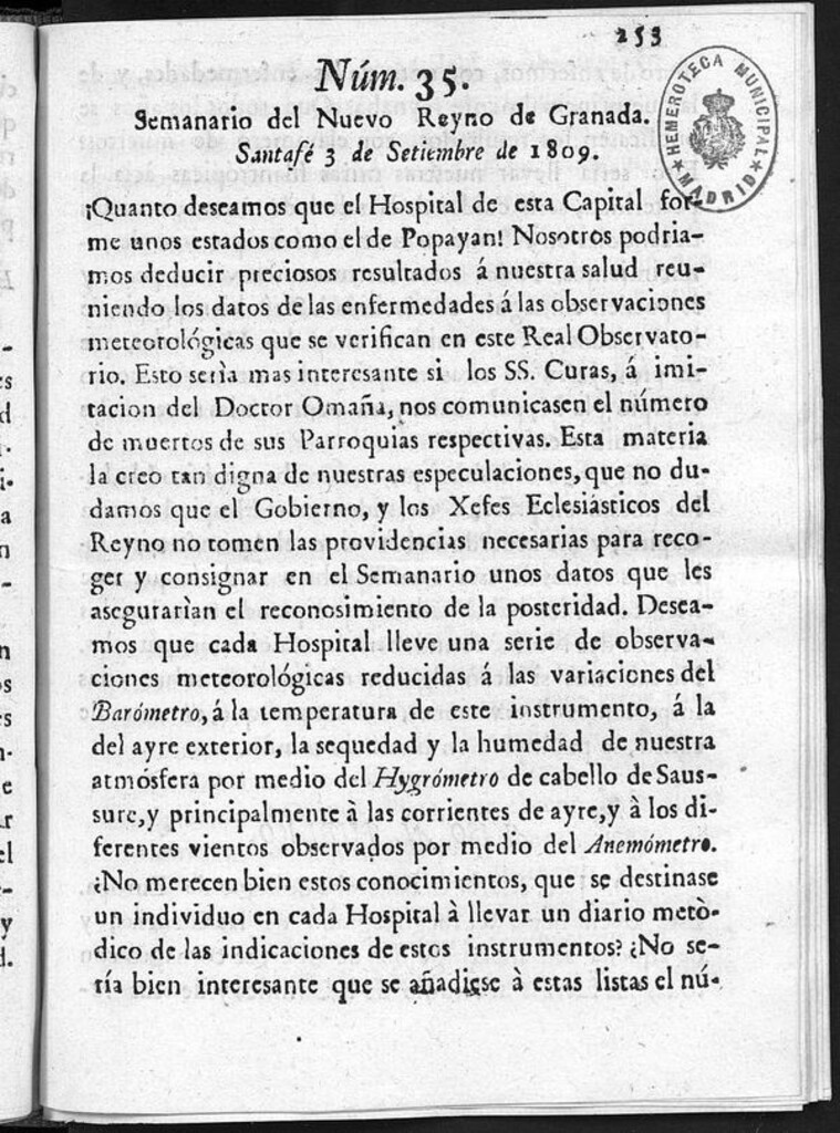 Miniatura de Semanario del Nuevo Reyno de Granada, Núm. 35.