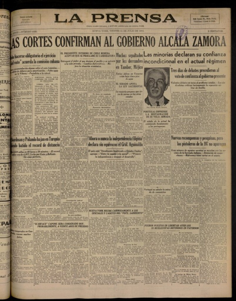 Miniatura de La Prensa: único diario español e hispano americano en Nueva York del 31 de julio de 1931, nº 4228