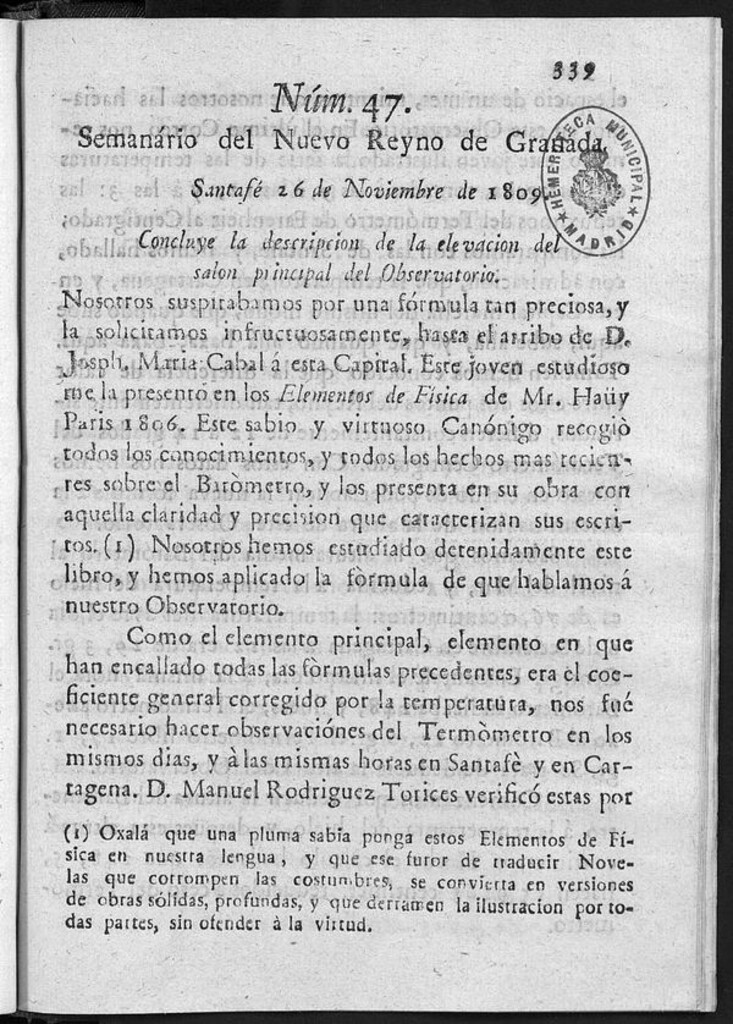 Miniatura de Semanario del Nuevo Reyno de Granada, Núm. 47.
