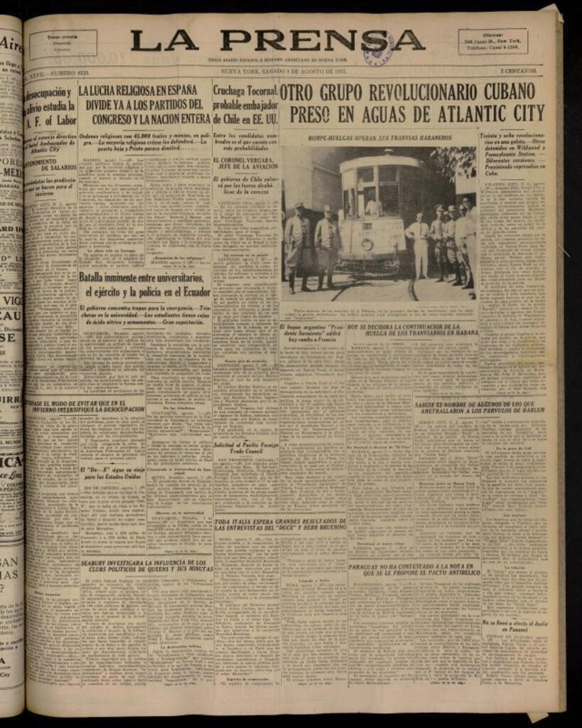 Miniatura de La Prensa: único diario español e hispano americano en Nueva York del 8 de agosto de 1931, nº 4235
