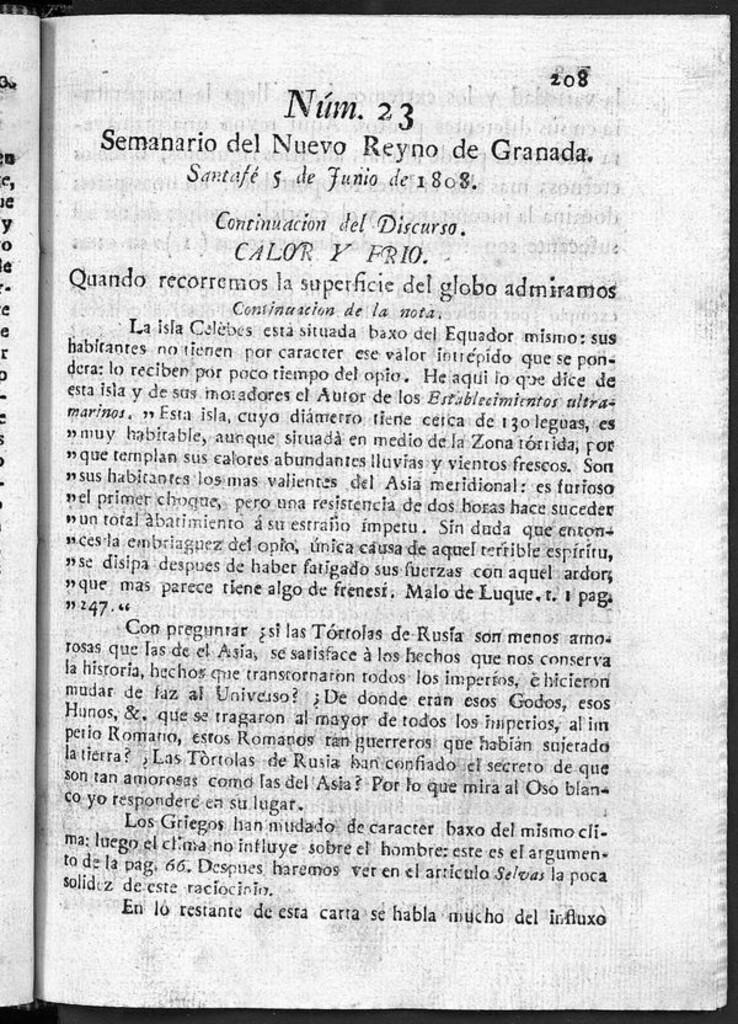 Miniatura de Semanario del Nuevo Reyno de Granada, Núm. 23.