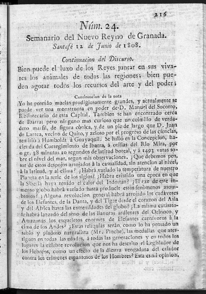 Miniatura de Semanario del Nuevo Reyno de Granada, Núm. 24.