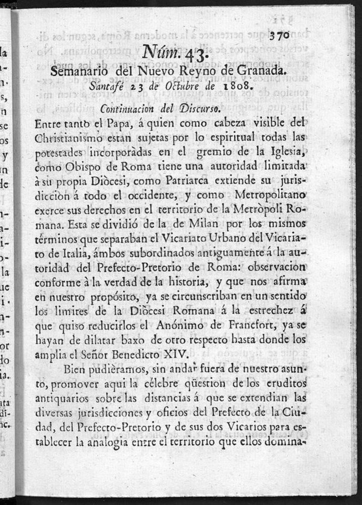 Miniatura de Semanario del Nuevo Reyno de Granada, Núm. 43.