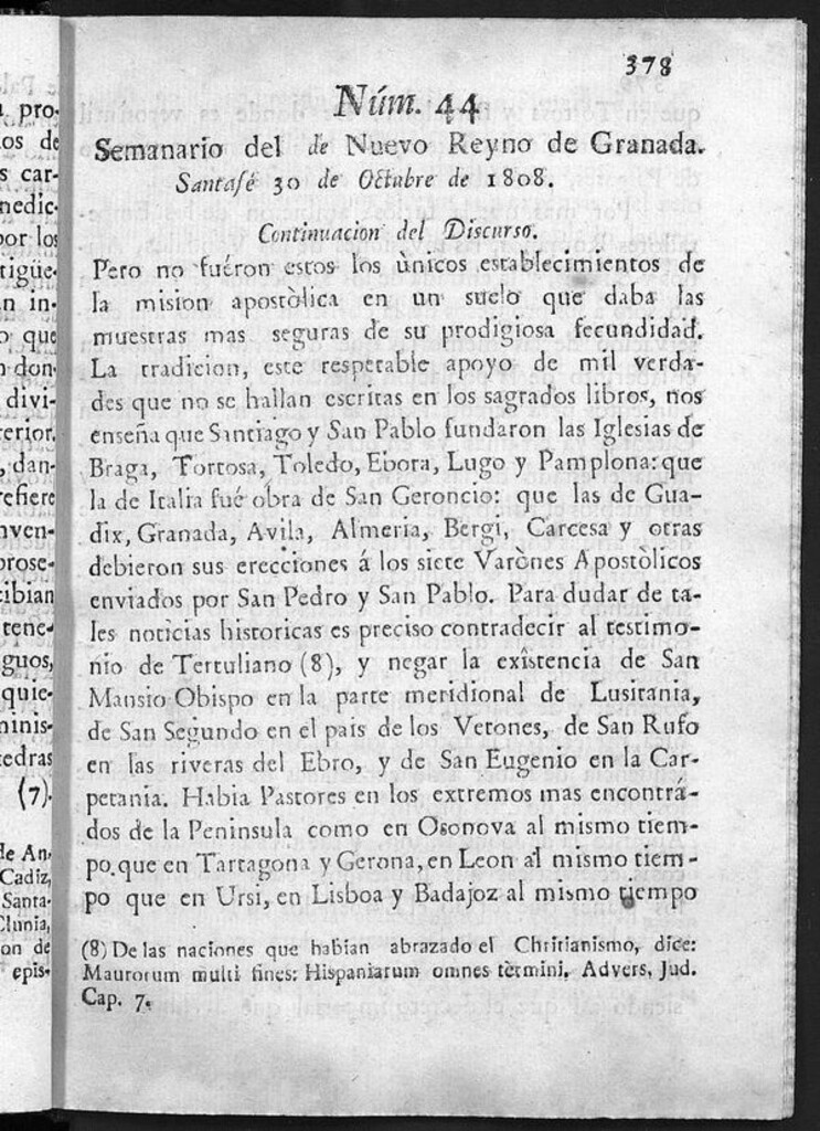 Miniatura de Semanario del Nuevo Reyno de Granada, Núm. 44.