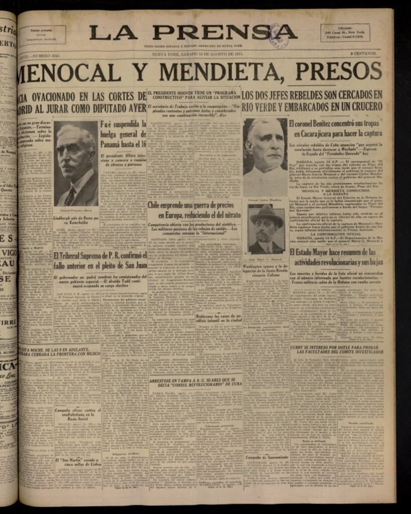 Miniatura de La Prensa: único diario español e hispano americano en Nueva York del 15 de agosto de 1931, nº 4241