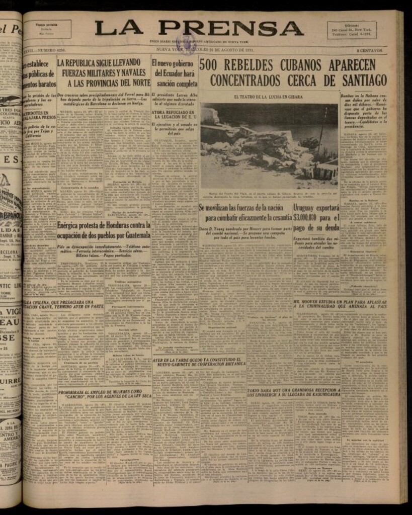 Miniatura de La Prensa: único diario español e hispano americano en Nueva York del 26 de agosto de 1931, nº 4250