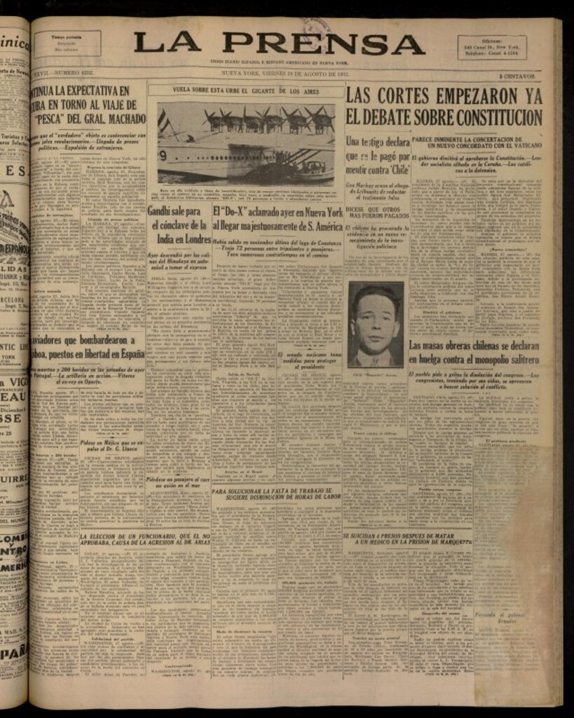 Miniatura de La Prensa: único diario español e hispano americano en Nueva York del 28 de agosto de 1931, nº 4252