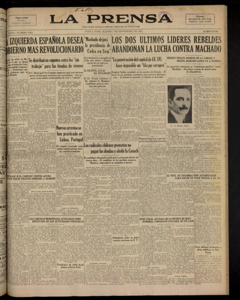 Miniatura de La Prensa: único diario español e hispano americano en Nueva York del 1 de septiembre de 1931, nº 4255