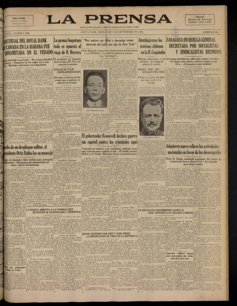 Miniatura de La Prensa: único diario español e hispano americano en Nueva York del 2 de septiembre de 1931, nº 4256