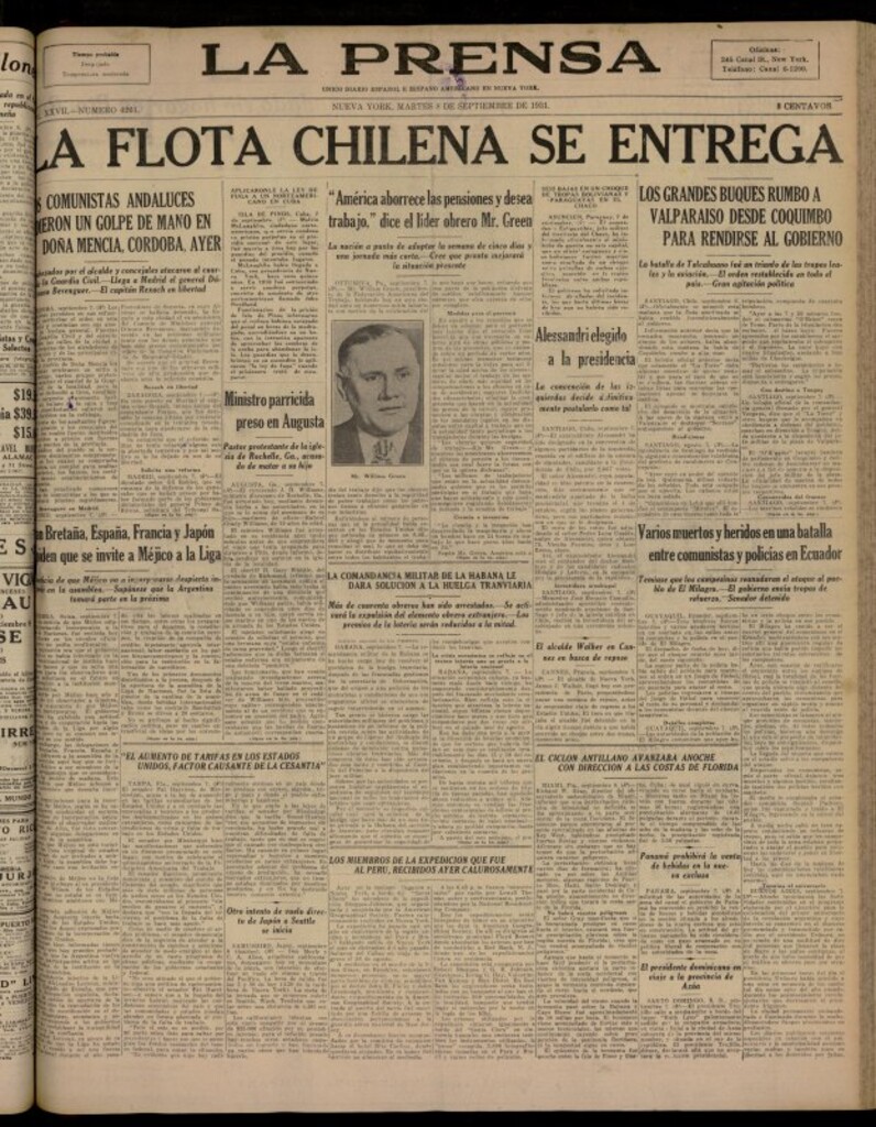 Miniatura de La Prensa: único diario español e hispano americano en Nueva York, del 8 de septiembre de 1931, nº 4261