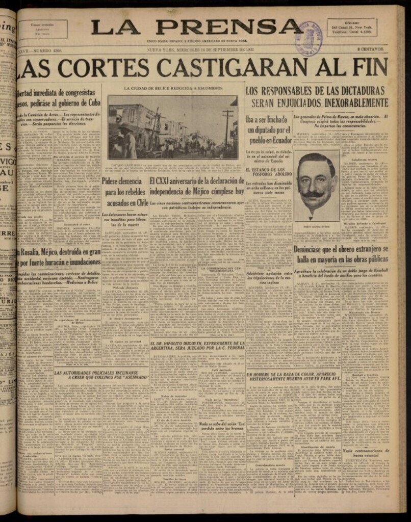 Miniatura de La Prensa: único diario español e hispano americano en Nueva York del 16 de septiembre de 1931, nº 4268
