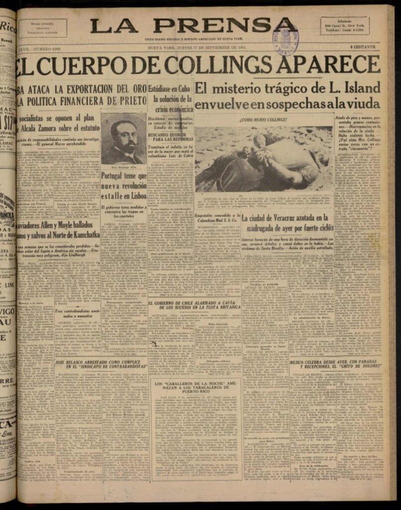 Miniatura de La Prensa: único diario español e hispano americano en Nueva York del 17 de septiembre de 1931, nº 4269