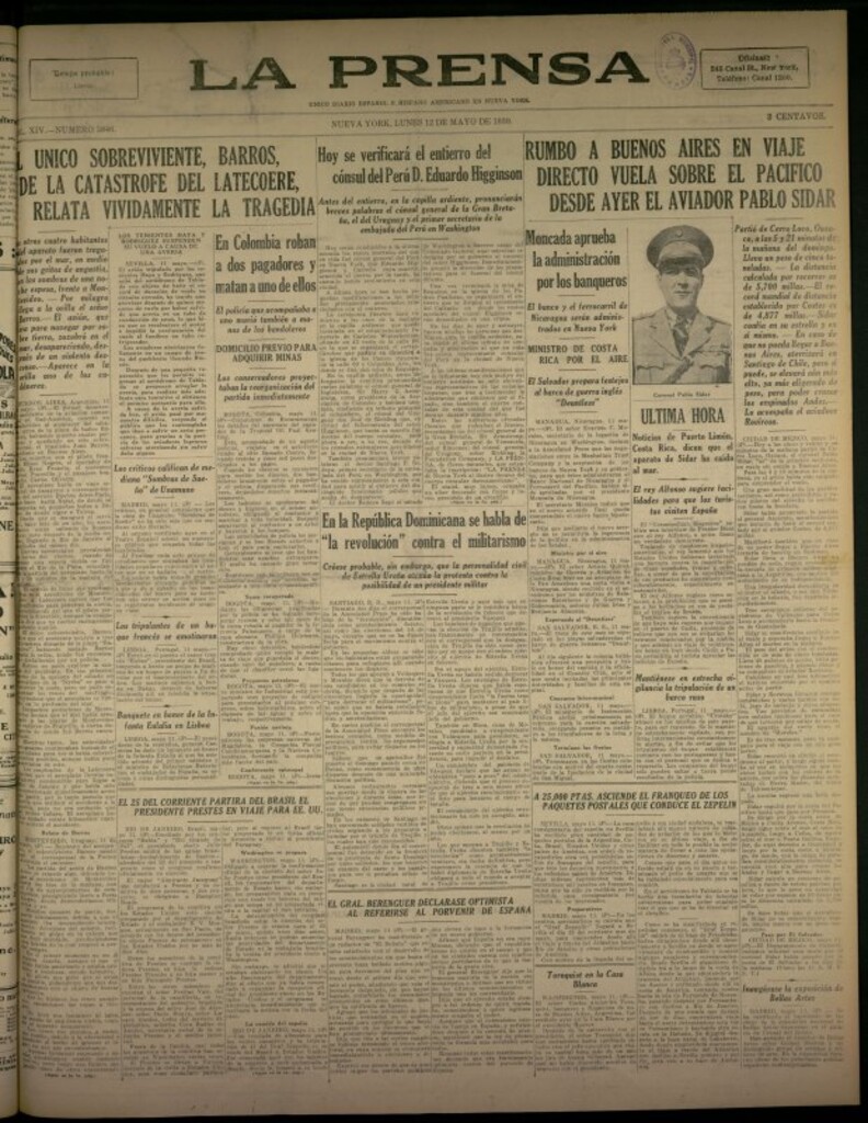 Miniatura de La Prensa: único diario español e hispano americano en Nueva York del 12 de mayo de 1930, nº 3846