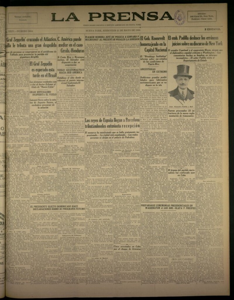 Miniatura de La Prensa: único diario español e hispano americano en Nueva York del 21 de mayo de 1930, nº 3854
