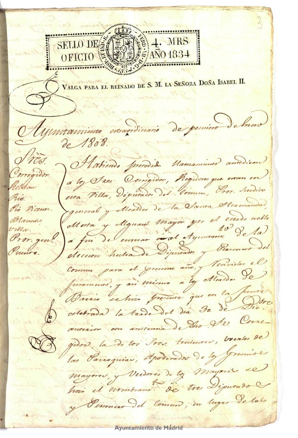 Miniatura de Libro de Acuerdos del Ayuntamiento de Madrid del 1 al 4 de enero de 1808