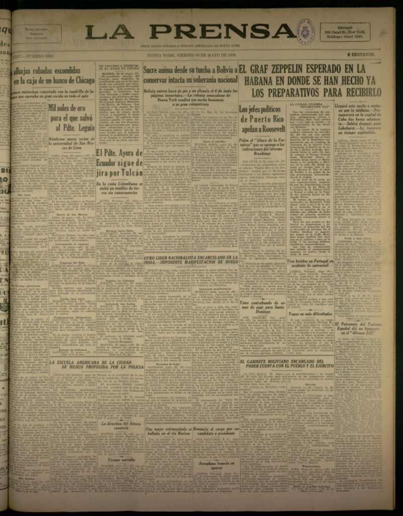 Miniatura de La Prensa: único diario español e hispano americano en Nueva York del 30 de mayo de 1930, nº 3862
