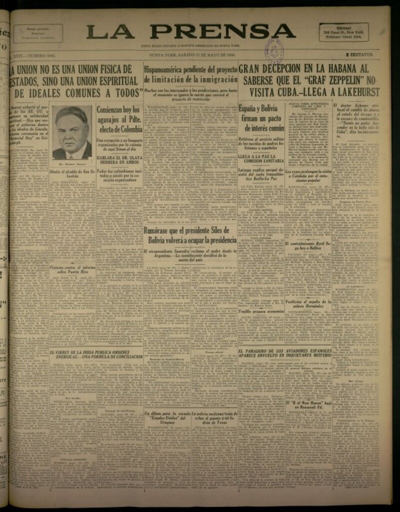 Miniatura de La Prensa: único diario español e hispano americano en Nueva York del 31 de mayo de 1930, nº 3863