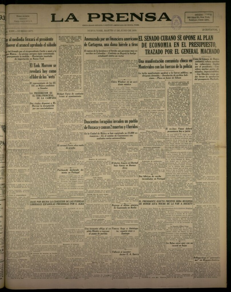 Miniatura de La Prensa: único diario español e hispano americano en Nueva York del 17 de junio de 1930, nº 3877