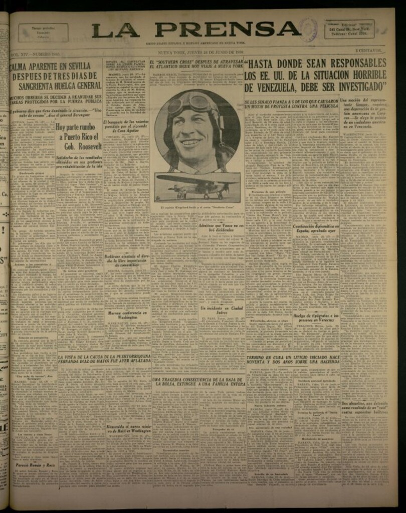 Miniatura de La Prensa: único diario español e hispano americano en Nueva York del 26 de junio de 1930, nº 3885