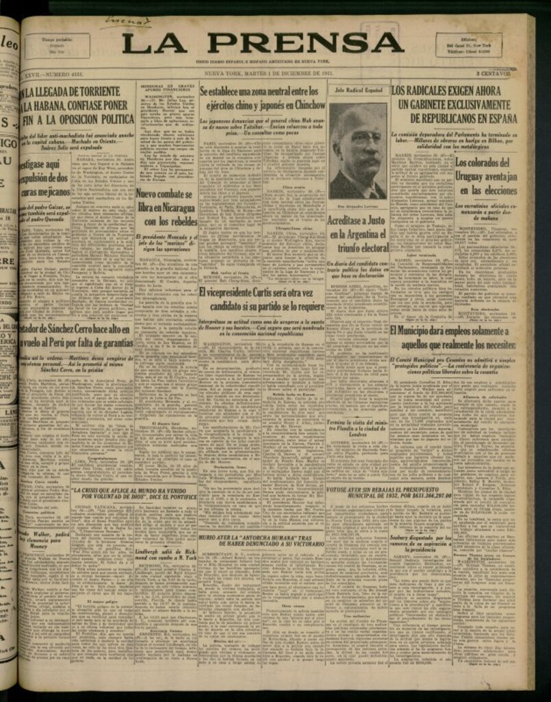 Miniatura de La Prensa: único diario español e hispano americano en Nueva York del 1 de diciembre de 1931, nº 4333