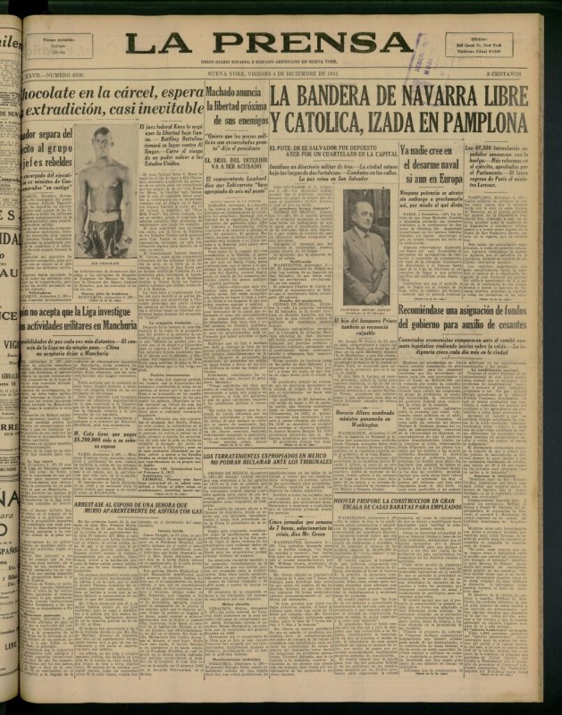 Miniatura de La Prensa: único diario español e hispano americano en Nueva York del 4 de diciembre de 1931, nº 4336
