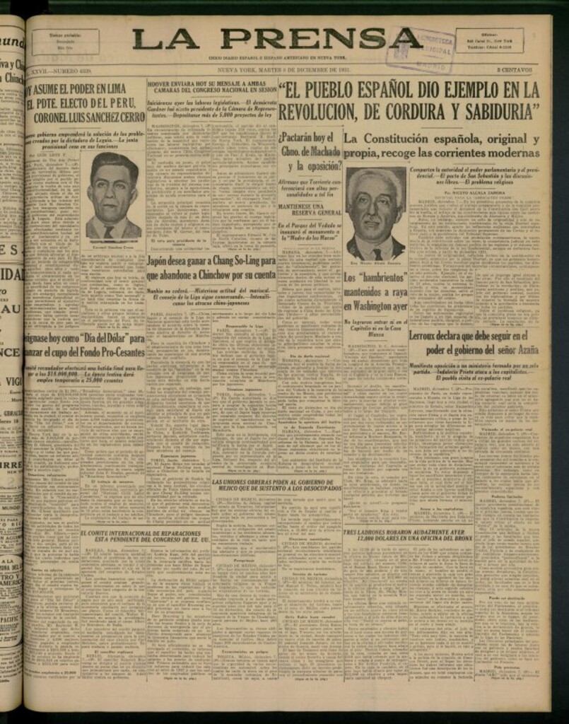 Miniatura de La Prensa: único diario español e hispano americano en Nueva York del 8 de diciembre de 1931, nº 4339