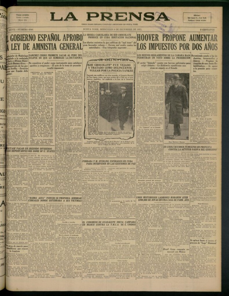 Miniatura de La Prensa: único diario español e hispano americano en Nueva York del 9 de diciembre de 1931, nº 4340