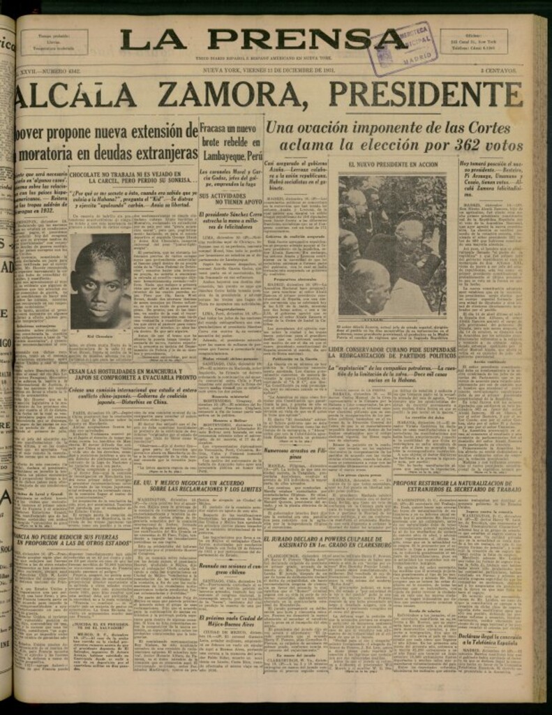 Miniatura de La Prensa: único diario español e hispano americano en Nueva York del 11 de diciembre de 1931, nº 4342