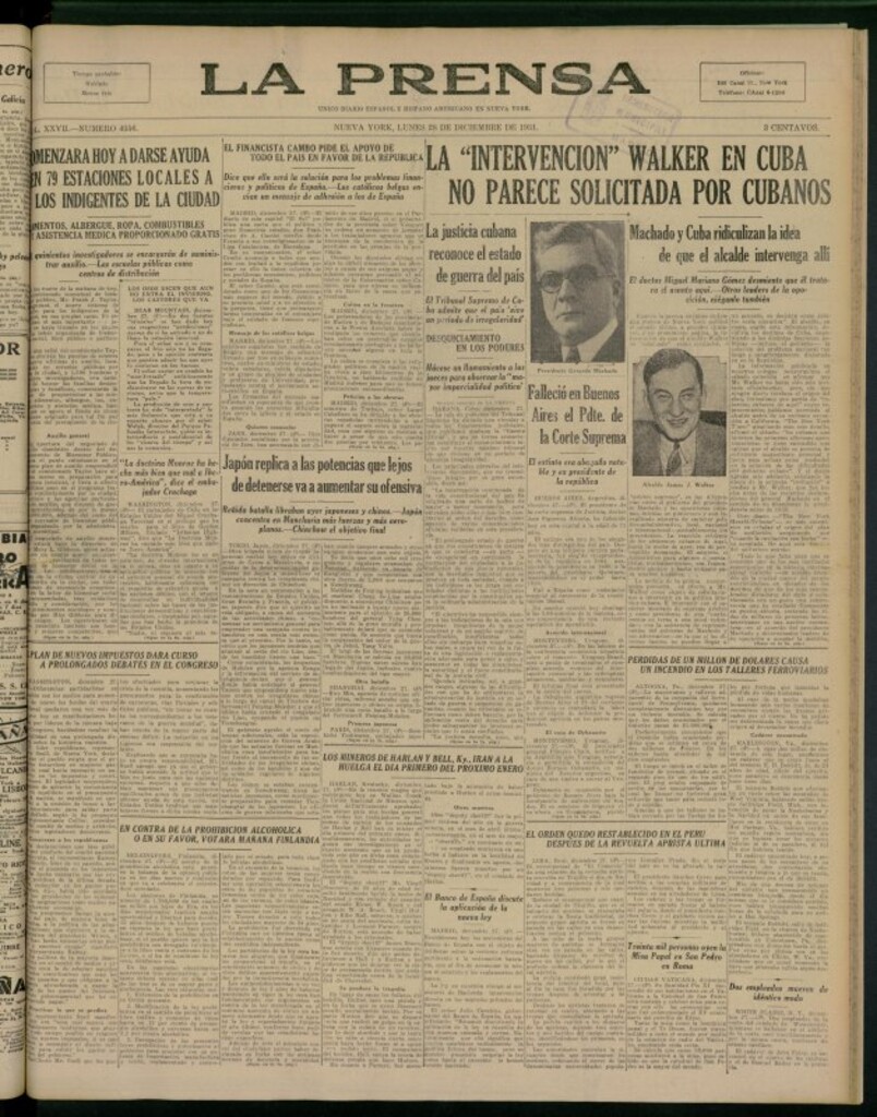 Miniatura de La Prensa: único diario español e hispano americano en Nueva York del 28 de diciembre de 1931, nº 4356