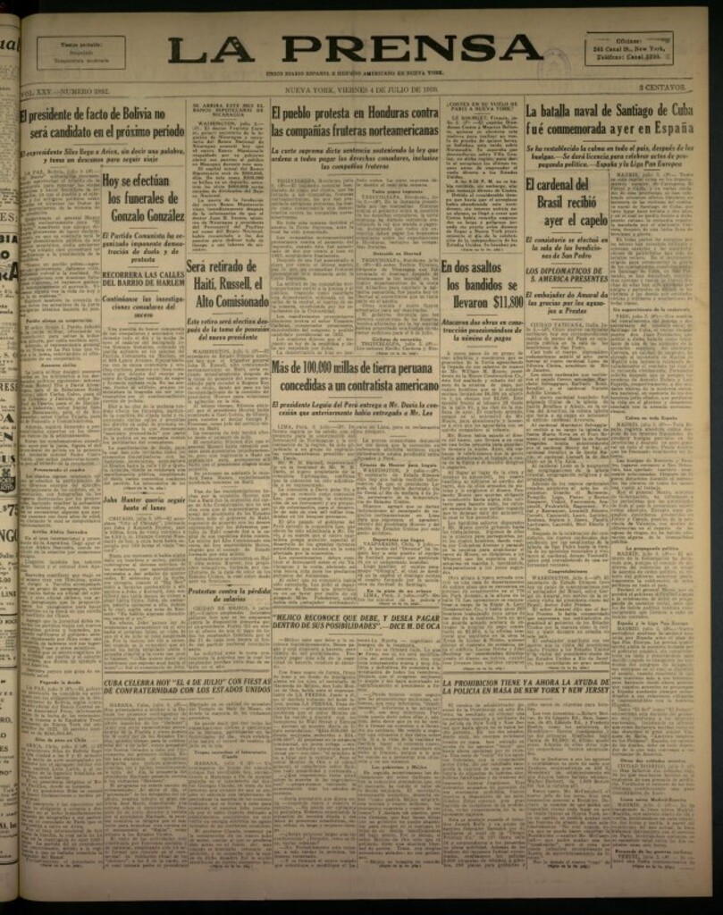Miniatura de La Prensa: único diario español e hispano americano en Nueva York del 4 de julio de 1930, nº 3892