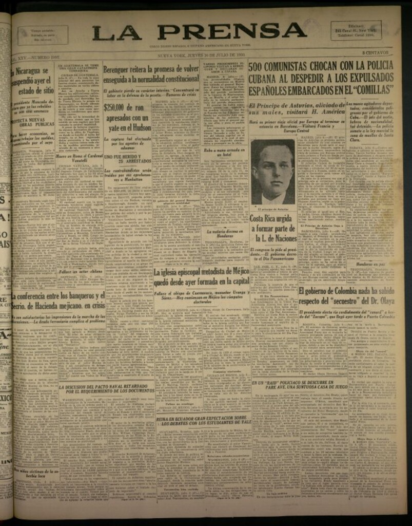 Miniatura de La Prensa: único diario español e hispano americano en Nueva York del 10 de julio de 1930, nº 3897