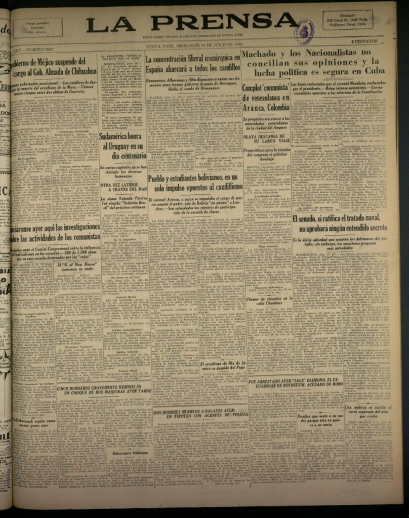 Miniatura de La Prensa: único diario español e hispano americano en Nueva York del 16 de julio de 1930, nº 3902
