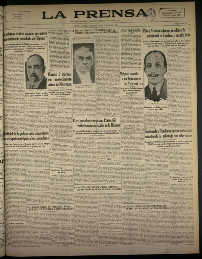 Miniatura de La Prensa: único diario español e hispano americano en Nueva York del 18 de julio de 1930, nº 3904