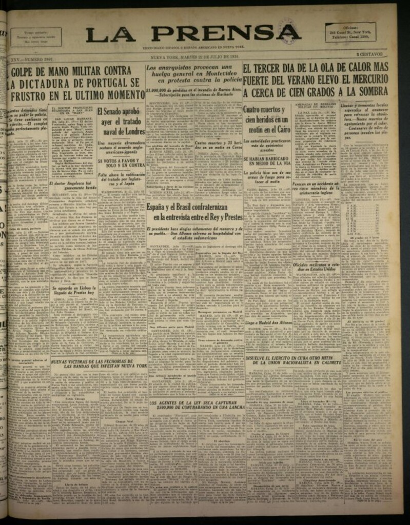 Miniatura de La Prensa: único diario español e hispano americano en Nueva York del 22 de julio de 1930, nº 3907