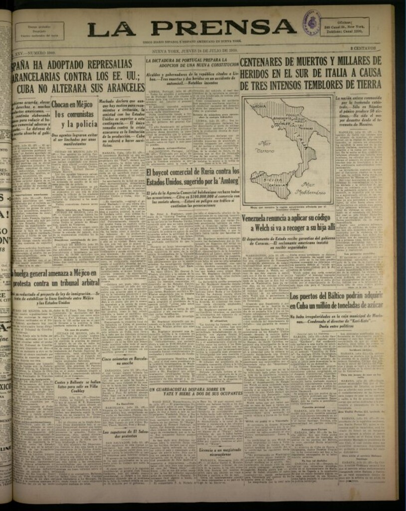 Miniatura de La Prensa: único diario español e hispano americano en Nueva York del 24 de julio de 1930, nº 3909