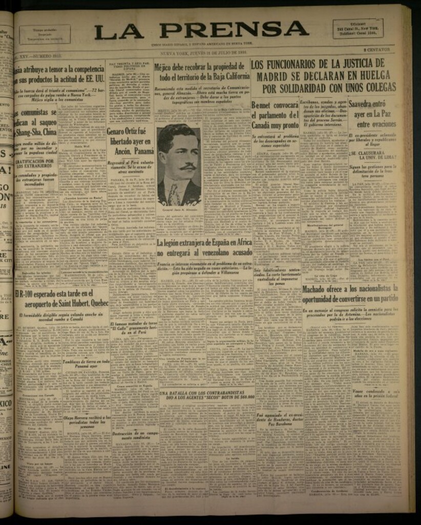 Miniatura de La Prensa: único diario español e hispano americano en Nueva York del 31 de julio de 1930, nº 3915