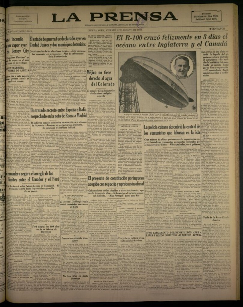 Miniatura de La Prensa: único diario español e hispano americano en Nueva York del 1 de agosto de 1930, nº 3916